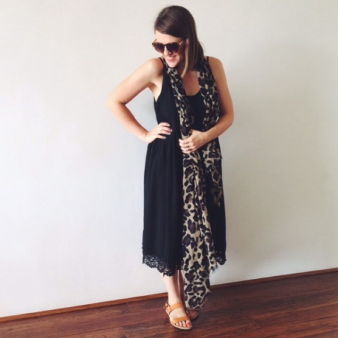 Dress with leopard scarf