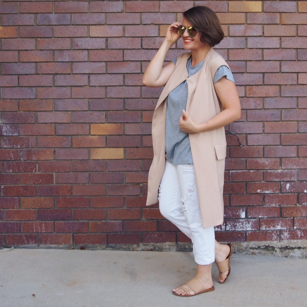neutrals outfit sleeveless coat vest